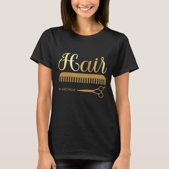 Elegant Black gold Hairstylist Salon Name T-Shirt (Front)
