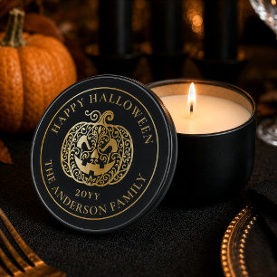 Elegant Black Gold Halloween Jack O Lantern Mini Candle Favors