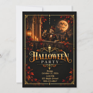 Elegant Black Gold Halloween Party Invitation