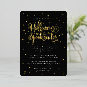 Elegant Black/Gold Halloween Spooktacular + Stars Foil Invitation
