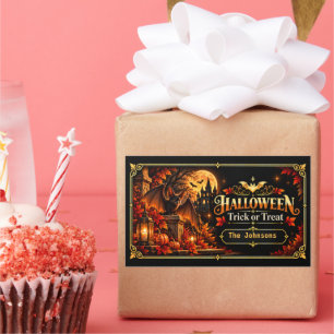 Elegant Black Gold Halloween Trick or Treat Gift Rectangular Sticker
