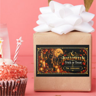 Elegant Black Gold Halloween Trick or Treat Gift Rectangular Sticker