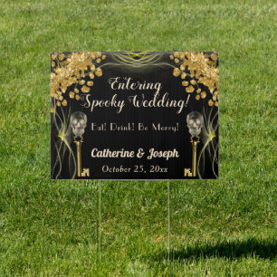 Elegant Black & Gold Halloween Wedding Welcome Sign