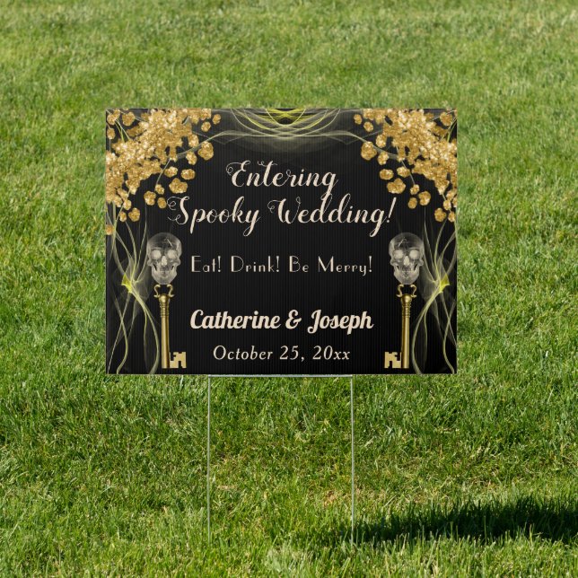 Elegant Black & Gold Halloween Wedding Welcome Sign (Insitu)