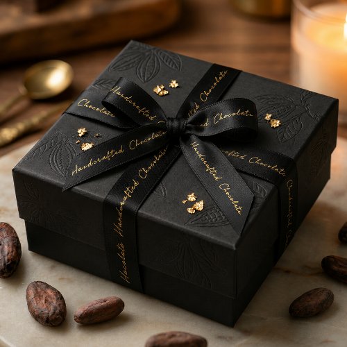 Elegant Black Gold Handcrafted Chocolate  Satin Ribbon