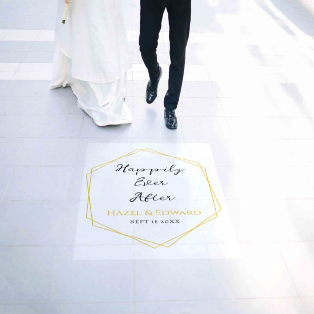 Elegant Black & Gold Happily Ever After Wedding Floor Decals (Wedding)