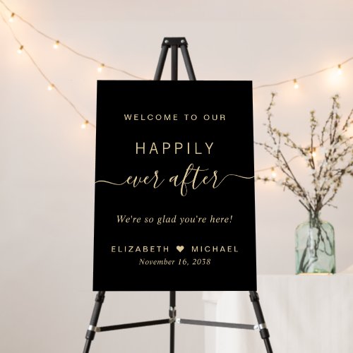 Elegant Black Gold Happily Ever After Wedding Foam Board