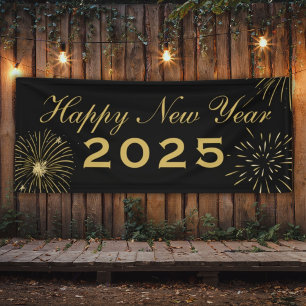 Elegant Black Gold Happy New Year 2026 Party Banne Banner