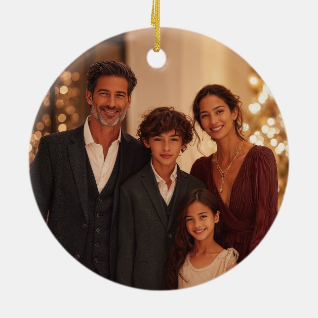 Elegant Black Gold Happy New Year Family Photo Hol Ceramic Ornament (Back)