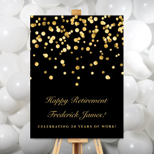 Elegant Black & Gold Happy Retirement Welcome Sign
