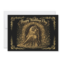 Elegant Black & Gold Happy Wedding Day Invitation