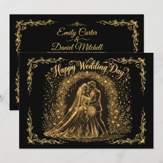Elegant Black & Gold Happy Wedding Day Invitation