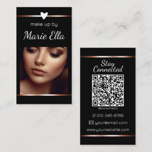 Elegant Black Gold Heart Photo QR Code Template  Business Card