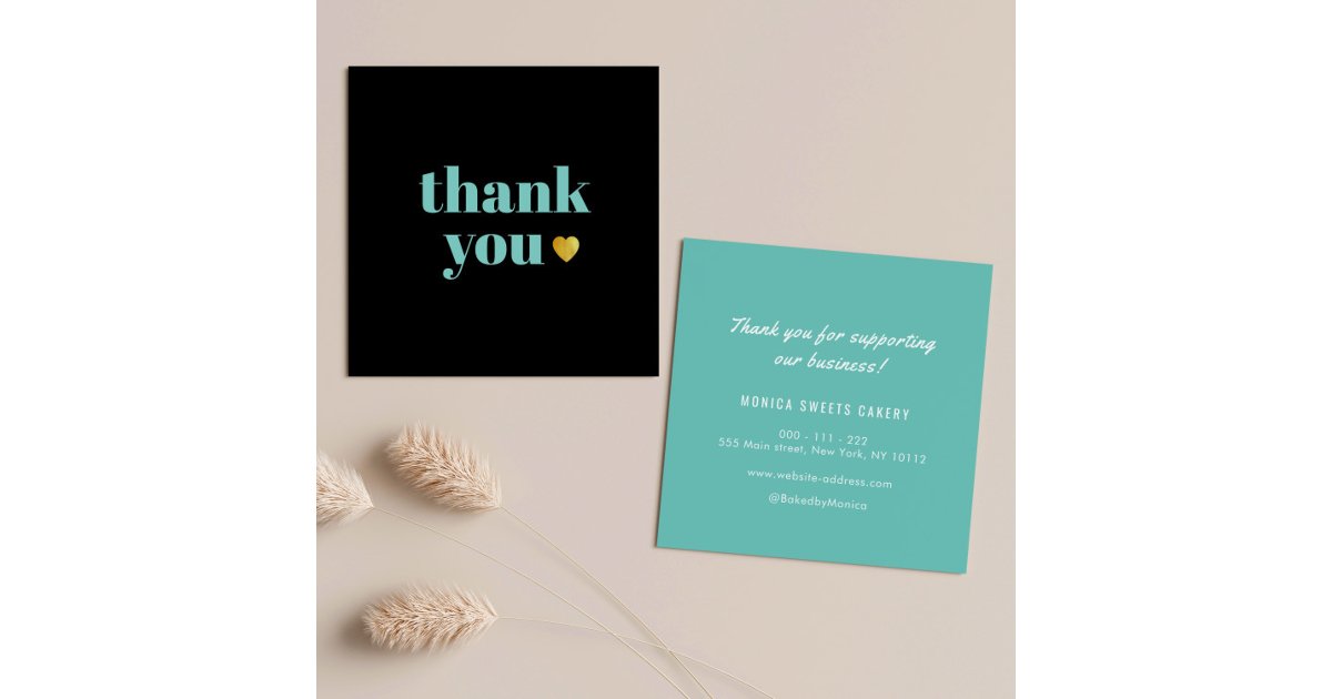 elegant black gold heart thank you business card | Zazzle