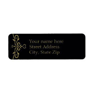Elegant Black Gold Heart Wedding Return Address Label