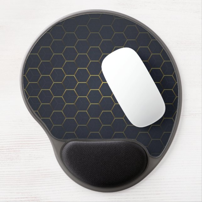 Elegant Black Gold Hexagonal Pattern Gel Mouse Pad (Left Side)