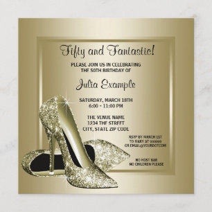 Elegant Black Gold High Heel Birthday Party Invitation