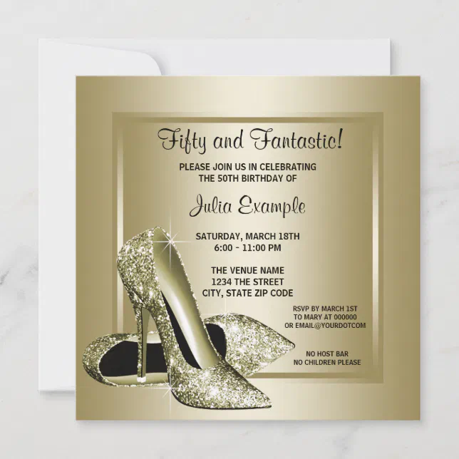 Elegant Black Gold High Heel Birthday Party Invitation | Zazzle