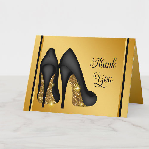 Elegant Black Gold High Heel Shoe Thank You
