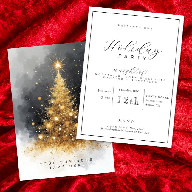 Elegant Black & Gold Holiday Party Invitation (Holiday Party Invite)