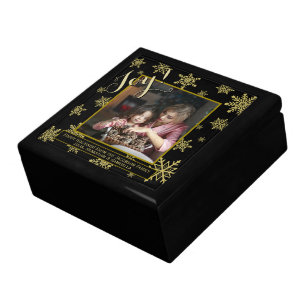 Elegant Black & Gold Holiday Snowflakes Photo Gift Box