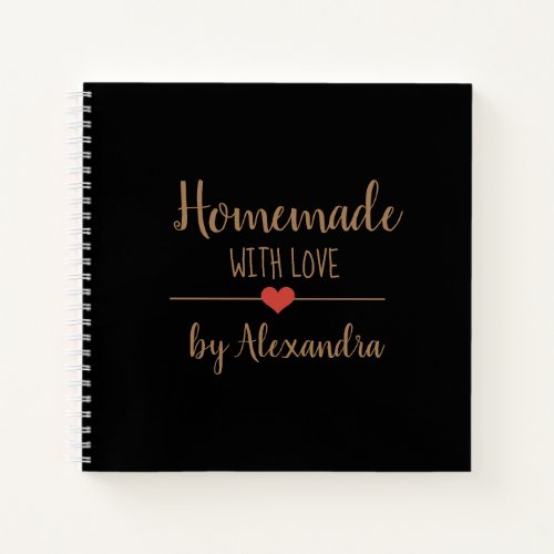 Elegant black gold Homemade with love recipe  Note Notebook