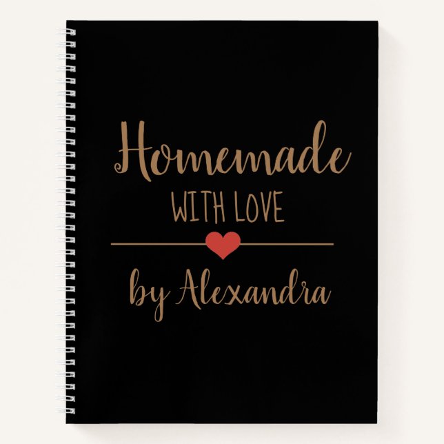 Elegant black gold Homemade with love recipe  Notebook (Front)