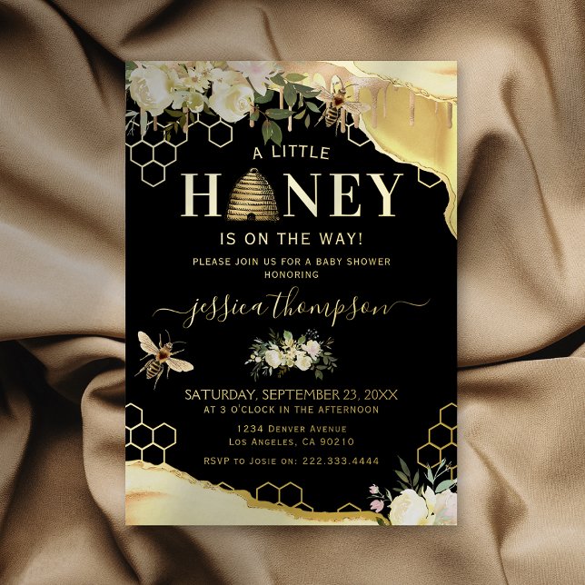 Elegant Black Gold Honey Bee Baby Shower Foil Invitation (Creator Uploaded)