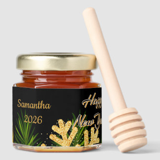 Elegant Black & Gold Honey Favor Jars with Dipper Jar Favors