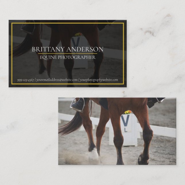  Elegant Black Gold Horse/Equestrian Photographer Business Card (Front/Back)