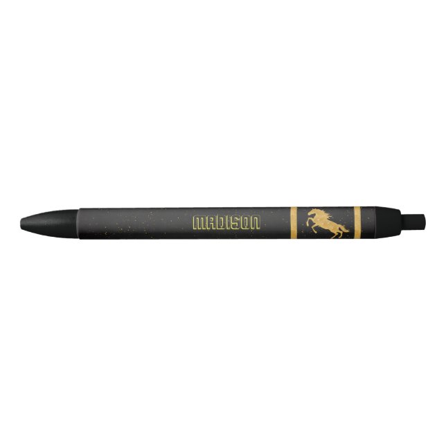 Elegant Black Gold Horse personalized School Pen (Front)