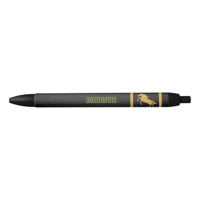 Elegant Black Gold Horse personalized School Pen (Front)