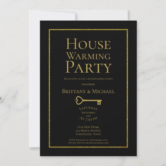 Elegant Black Gold Housewarming Party (Front)