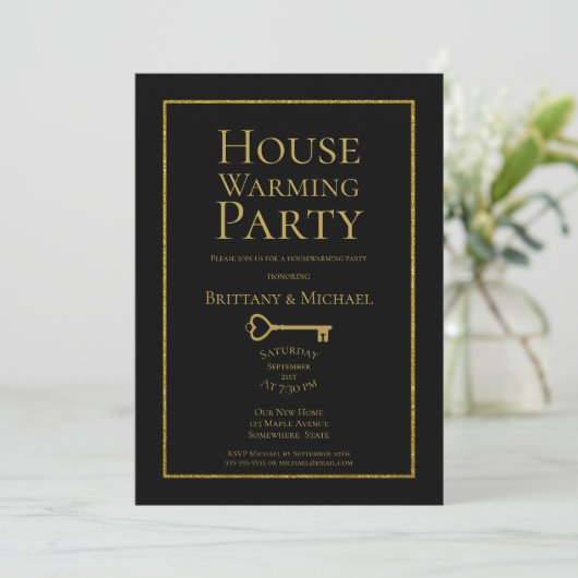 Elegant Black Gold Housewarming Party (Standing Front)