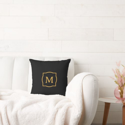 Elegant Black Gold Initial Monogram Outdoor Pillow