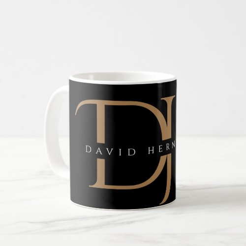 Elegant Black Gold Initials Monogram Modern Custom Coffee Mug