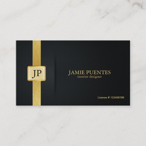 Elegant Black &amp; Gold Interior Design Business Card
