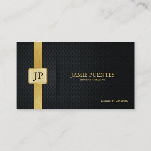 Customizable Elegant Black &amp; Gold Interior Design Business Card