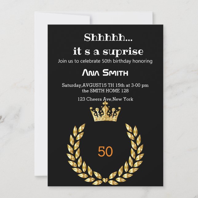 ELEGANT BLACK GOLD INVITATION SURPRISE (Front)