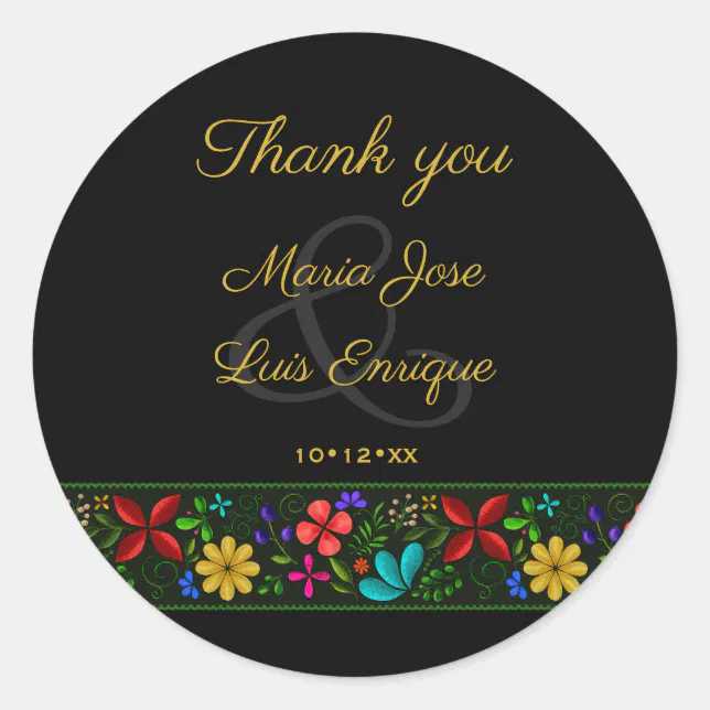 Elegant Black Gold Latin American Floral Thank You Classic Round