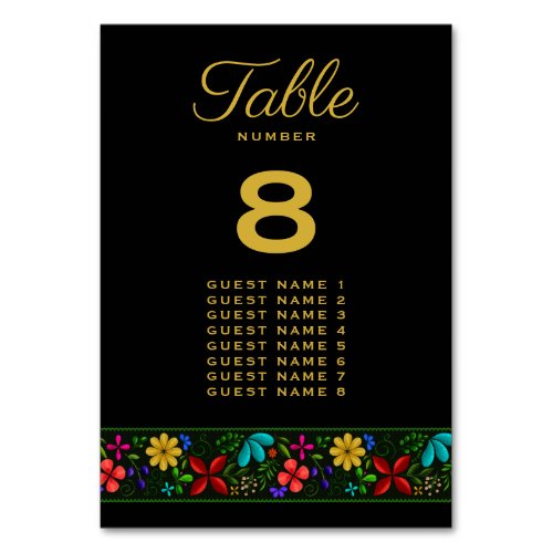Elegant Black Gold Latin American Floral Wedding  Table Number