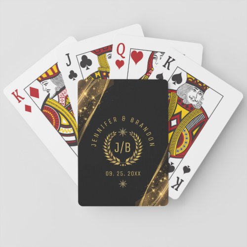 Elegant Black Gold Laurel Treat Festive Design Playing Cards