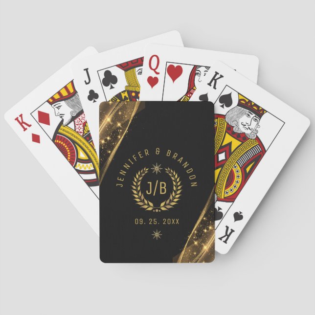 Elegant Black Gold Laurel Treat Festive Design Poker Cards (Back)
