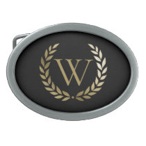 Elegant Black Gold Laurel Wreath Monogram Belt Buckle