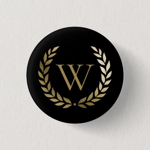 Elegant Black Gold Laurel Wreath Monogram Button