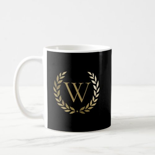 Elegant Black Gold Laurel Wreath Monogram Coffee Mug