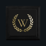 Elegant Black Gold Laurel Wreath Monogram Gift Box<br><div class="desc">This elegant personalized gift box features a faux gold monogram framed with a gold laurel wreath on a simple black background. Designed by Susan Coffey.</div>
