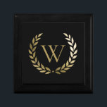 Elegant Black Gold Laurel Wreath Monogram Gift Box<br><div class="desc">This elegant personalized gift box features a faux gold monogram framed with a gold laurel wreath on a simple black background. Designed by Susan Coffey.</div>