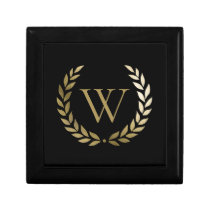Elegant Black Gold Laurel Wreath Monogram Gift Box