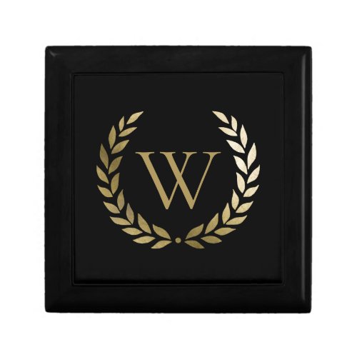 Elegant Black Gold Laurel Wreath Monogram Gift Box